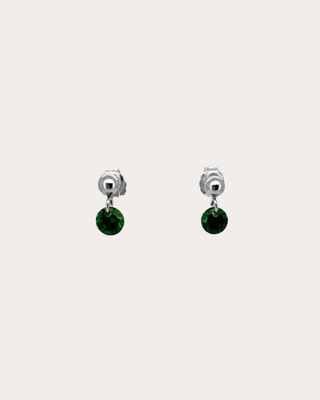 Circle Emerald Gemstone Dangle Studs - Sterling Silver
