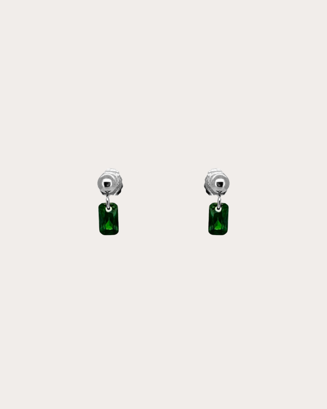 Rectangle Emerald Gemstone Dangle Studs