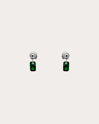 Rectangle Emerald Gemstone Dangle Studs - Sterling Silver