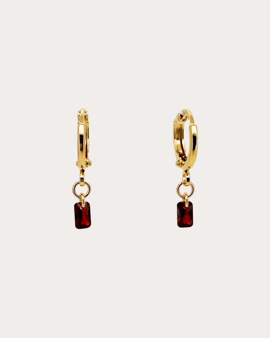 Rectangle Garnet Gemstone Huggie Earrings