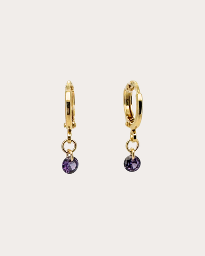 Circle Amethyst Gemstone Huggie Earrings