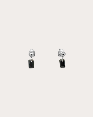 Rectangle Black Gemstone Dangle Studs - Sterling Silver
