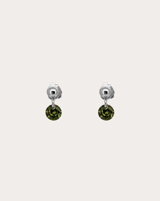 Circle Peridot Gemstone Dangle Studs - Sterling Silver