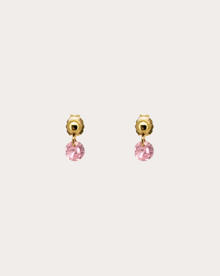 Circle Tourmaline Gemstone Dangle Studs - Gold Filled
