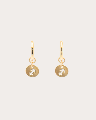 Saggitarius Zodiac Disc Endless Hoops - Gold Filled
