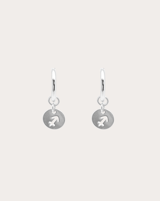 Saggitarius Zodiac Disc Endless Hoops - Sterling Silver