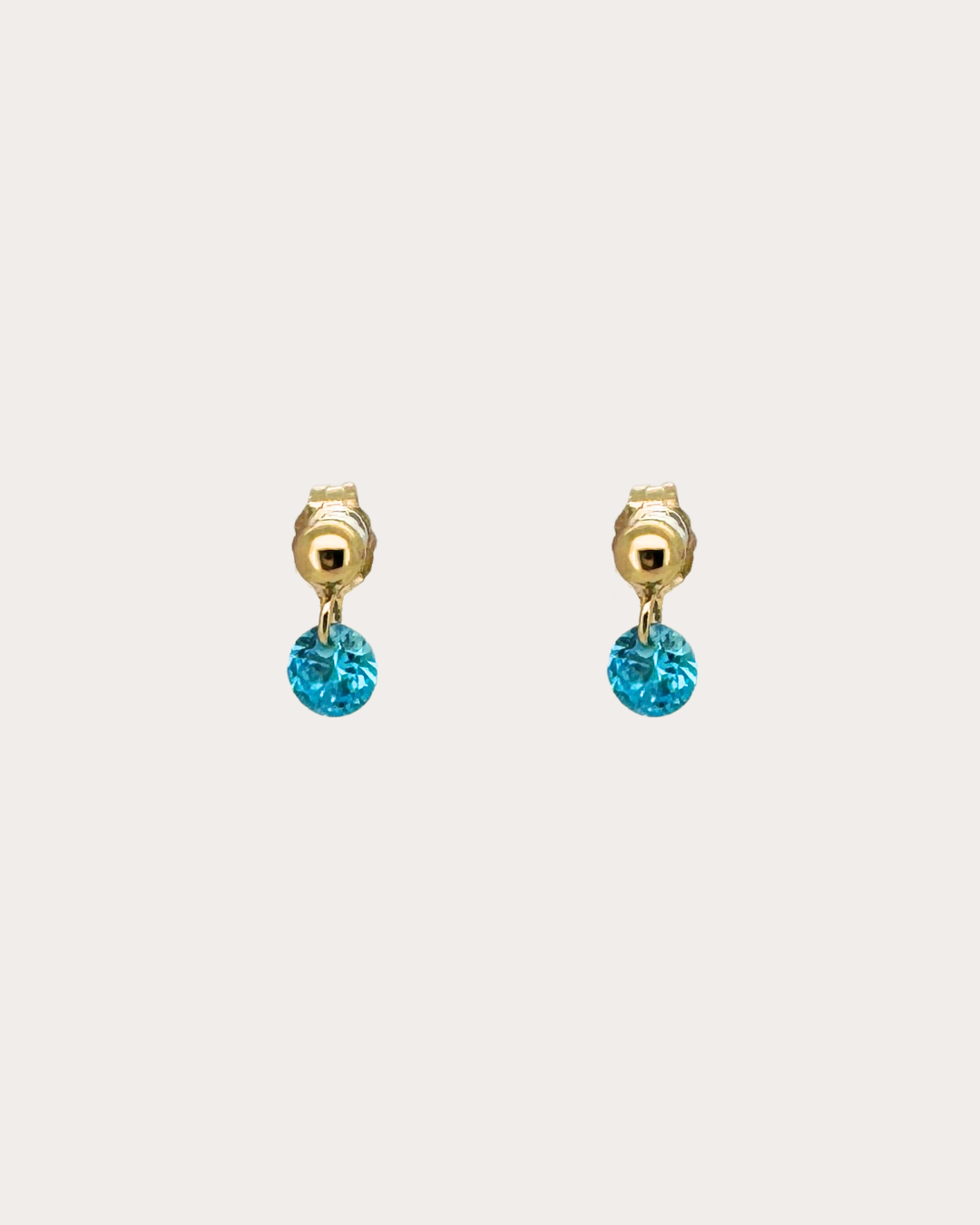 Circle Blue Zircon Gemstone Dangle Studs