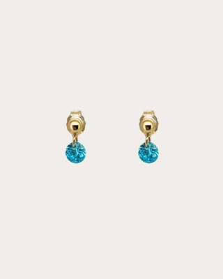 Circle Blue Zircon Gemstone Dangle Studs - Gold Filled