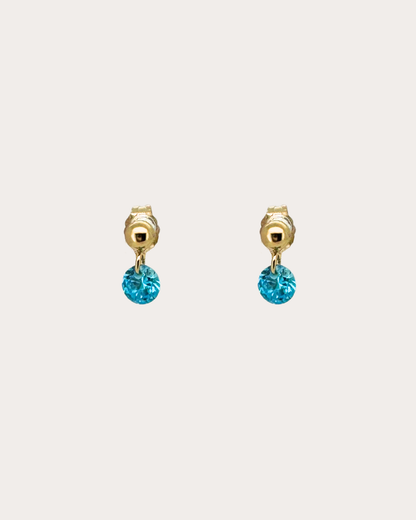 Circle Blue Zircon Gemstone Dangle Studs
