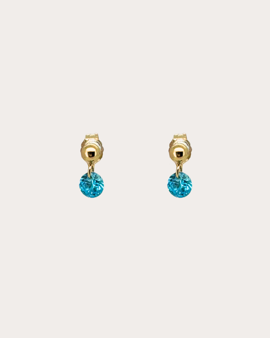 Circle Blue Zircon Gemstone Dangle Studs