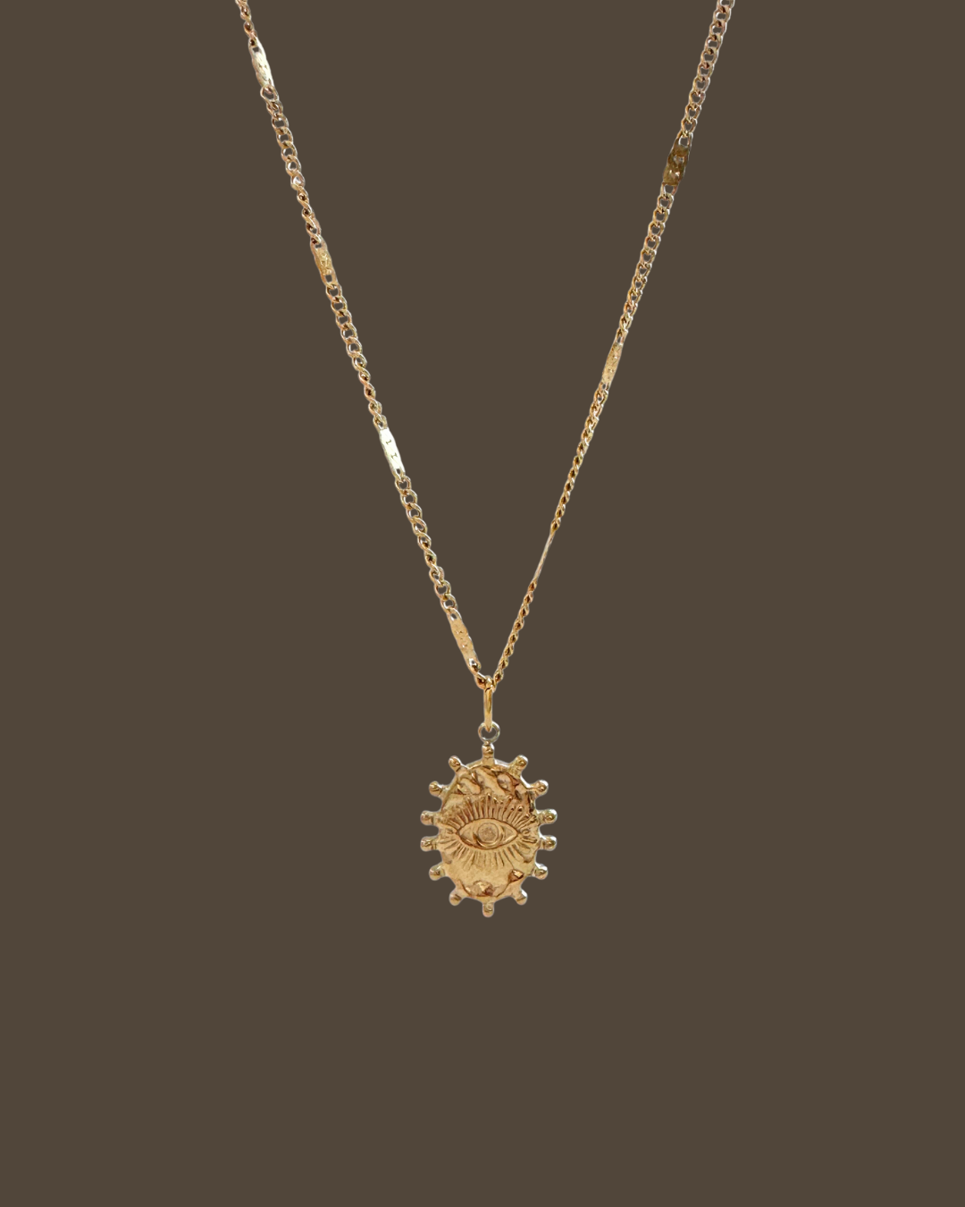 Maribel Oval Evil Eye Flat Curb Chain Necklace