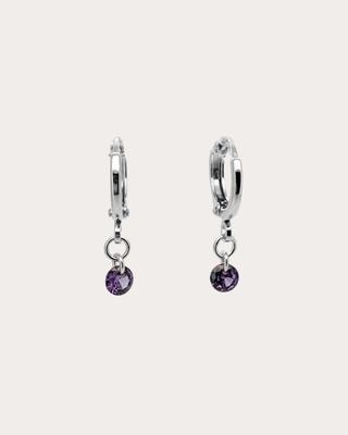 Circle Amethyst Gemstone Huggie Earrings - Sterling Silver