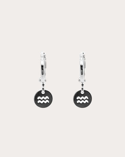 Aquarius Zodiac Disc Huggie Earrings
