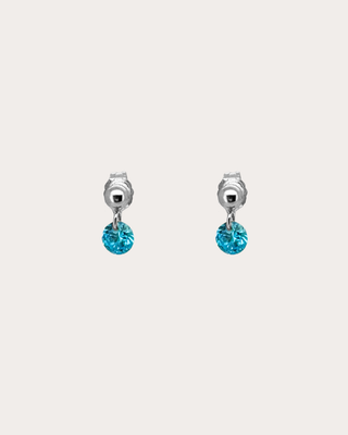 Circle Blue Zircon Gemstone Dangle Studs - Sterling Silver