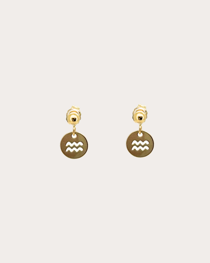 Aquarius Zodiac Disc Dangle Studs