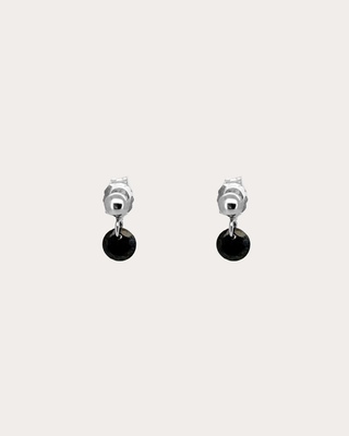 Circle Black Gemstone Dangle Studs - Sterling Silver