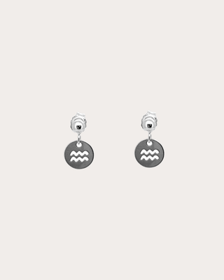 Aquarius Zodiac Disc Dangle Studs - Sterling Silver