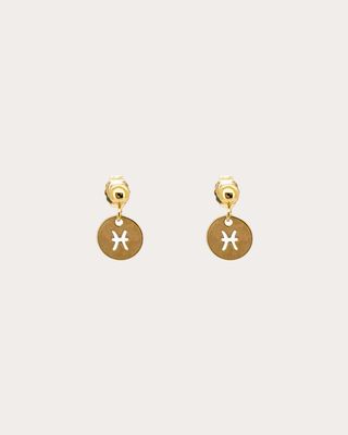Pisces Zodiac Disc Dangle Studs - Gold Filled