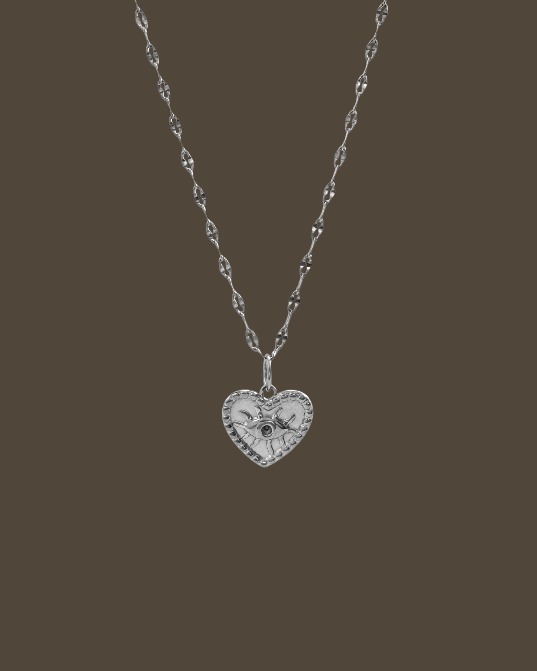 Sybil Heart Evil Eye Sequin Chain Necklace
