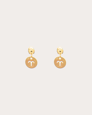 Aries Zodiac Disc Dangle Studs - Gold Filled