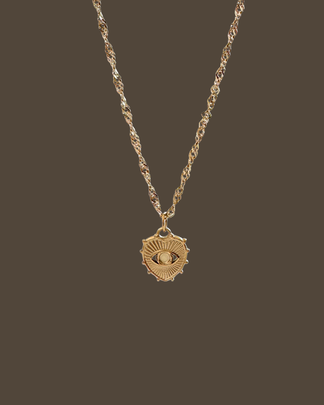 Joyce Heart Evil Eye Singapore Chain Necklace