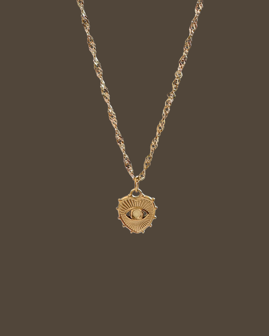 Joyce Heart Evil Eye Singapore Chain Necklace