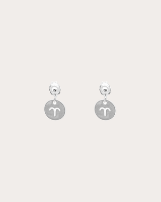 Aries Zodiac Disc Dangle Studs - Sterling Silver