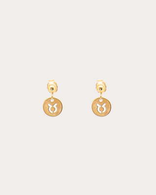 Taurus Zodiac Disc Dangle Studs - Gold Filled