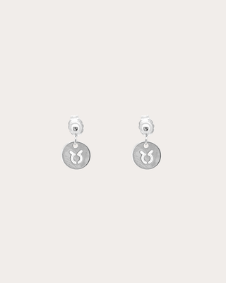 Taurus Zodiac Disc Dangle Studs - Sterling Silver