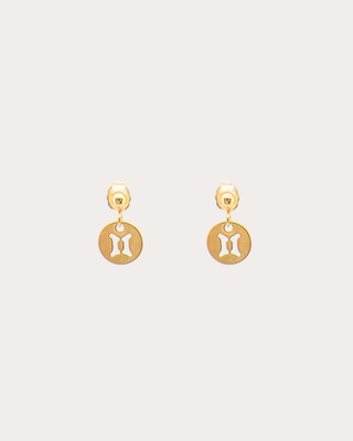 Gemini Zodiac Disc Dangle Studs - Gold Filled