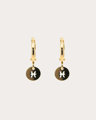 Pisces Zodiac Disc Huggie Earrings - Gold Filled