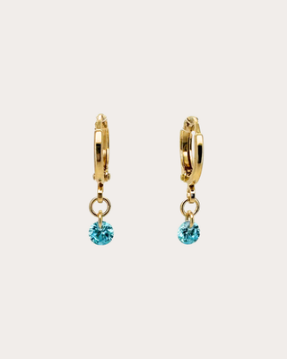 Circle Aquamarine Gemstone Huggie Earrings - Gold Filled