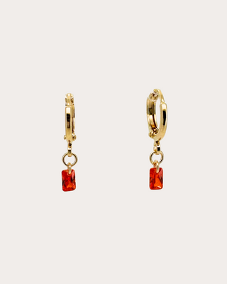 Rectangle Ruby Gemstone Huggie Earrings - Gold Filled