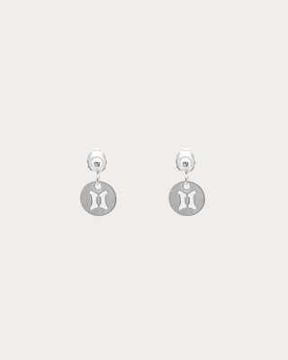 Gemini Zodiac Disc Dangle Studs - Sterling Silver