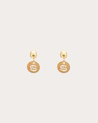 Cancer Zodiac Disc Dangle Studs - Gold Filled