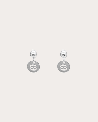 Cancer Zodiac Disc Dangle Studs - Sterling Silver