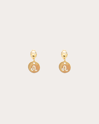 Leo Zodiac Disc Dangle Studs - Gold Filled