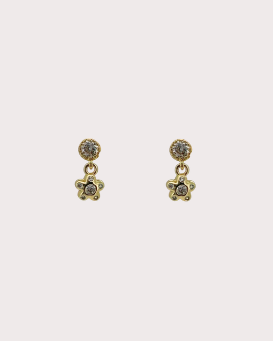 Mindy Flower White Zircon Embellished Dangle Studs