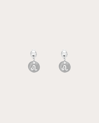 Leo Zodiac Disc Dangle Studs - Sterling Silver