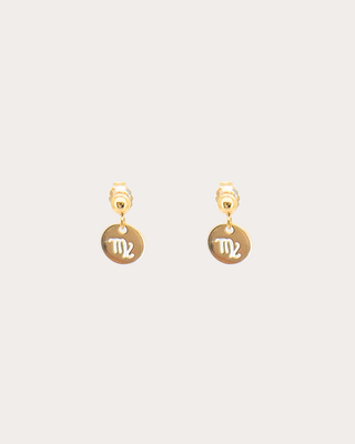 Virgo Zodiac Disc Dangle Studs - Gold Filled