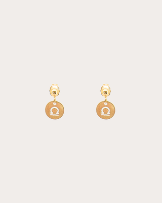 Libra Zodiac Disc Dangle Studs - Gold Filled