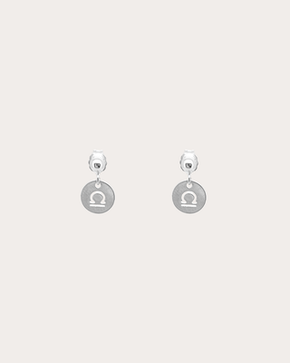 Libra Zodiac Disc Dangle Studs - Sterling Silver
