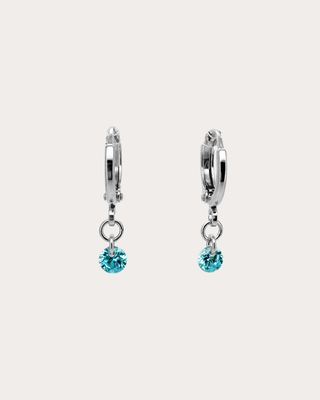 Circle Aquamarine Gemstone Huggie Earrings - Sterling Silver