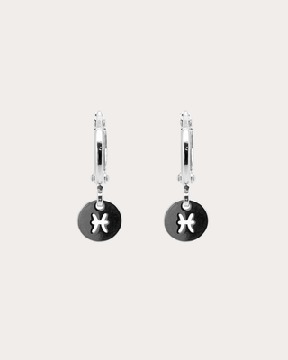 Pisces Zodiac Disc Huggie Earrings - Sterling Silver