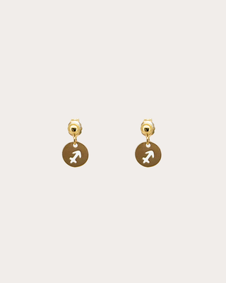 Saggitarius Zodiac Disc Dangle Studs - Gold Filled