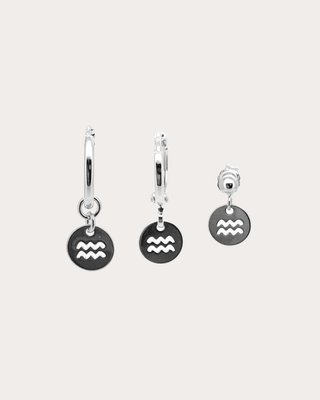 Aquarius Zodiac Disc Earring Set - Sterling Silver