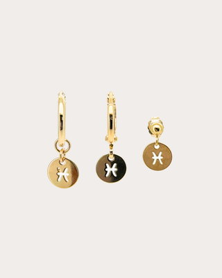 Pisces Zodiac Disc Earring Set - Gold Filled