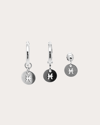 Pisces Zodiac Disc Earring Set - Sterling Silver