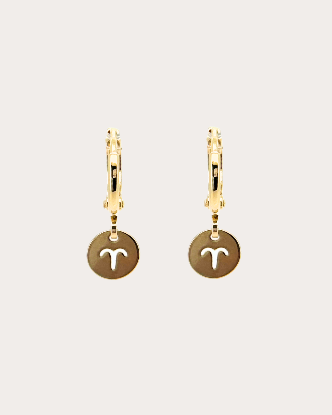 Aries Zodiac Disc Huggie Earrings