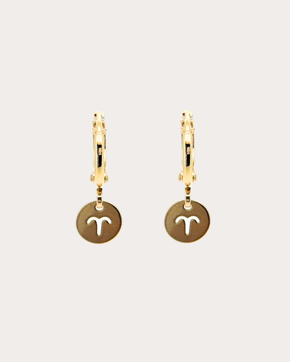 Aries Zodiac Disc Huggie Earrings